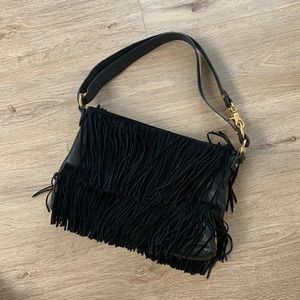 Suede fringe and leather bag : crossbody/ shoulder bag - convertible strap